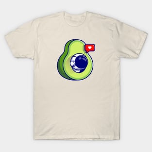 Cute Astronaut In Avocado Fruit Cartoon T-Shirt